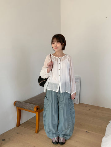 Tsuminko Stripe Balloon Denim Cargo Pants